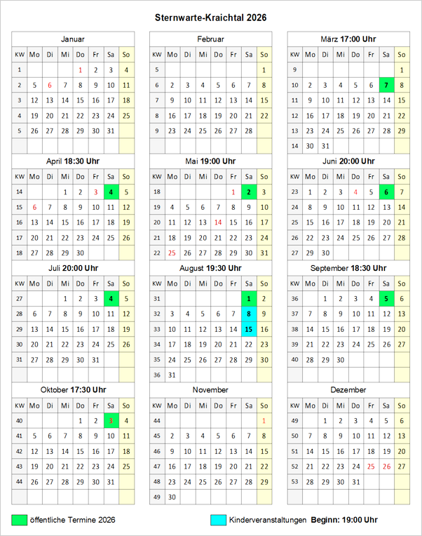 Termikalender Sternwarte-Kraichtal 2026 Termikalender 2026