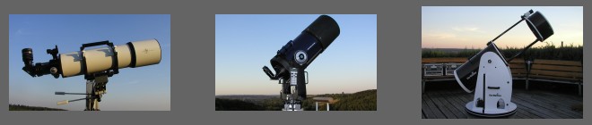 drei Teleskope: Linsenteleskop, Schmidt-Cassegrain, Dobson 
